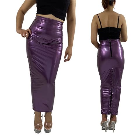 Sexy High Waist Pvc Hobble Skirts Vinyl Leather Skinny Lace Up Zipper