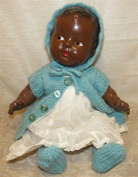 Wonderful Vintage Black Composition Baby Doll With Side Glancing Eyes