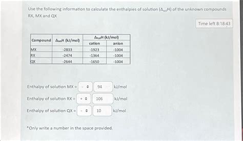 Solved Use The Following Information To Calculate The