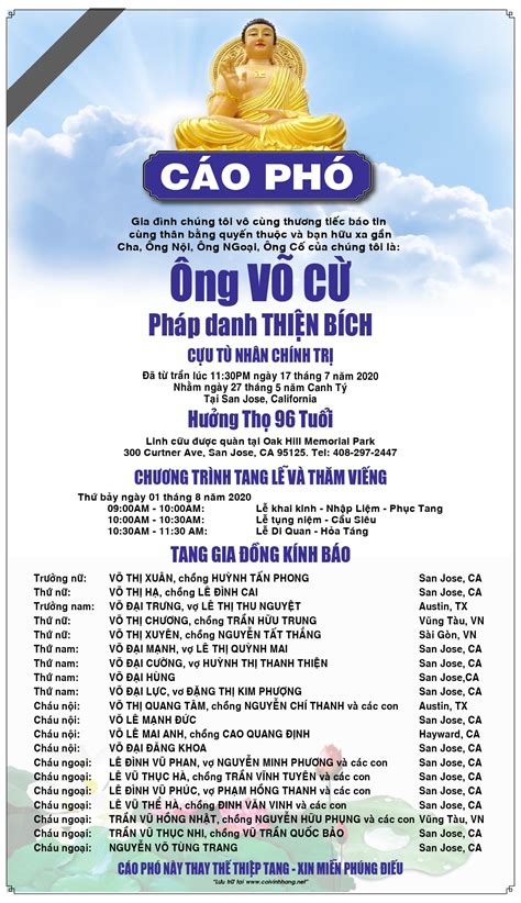 Cáo Phó Võ Cừ Cõi Vĩnh Hằng