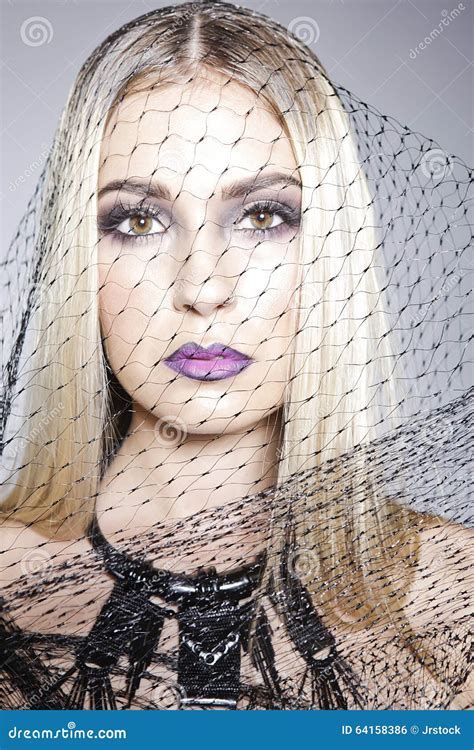 Beautiful Portrait Of A Blonde With A Veil Stock Photo Image Of Face Girl 64158386