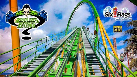 The Riddler S Revenge Roller Coaster On Ride Front Seat K Pov Six