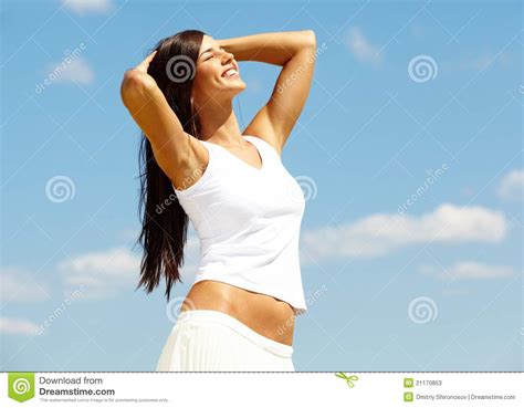 Happy Brunette Stock Image Image Of Camomile Nature 21170853