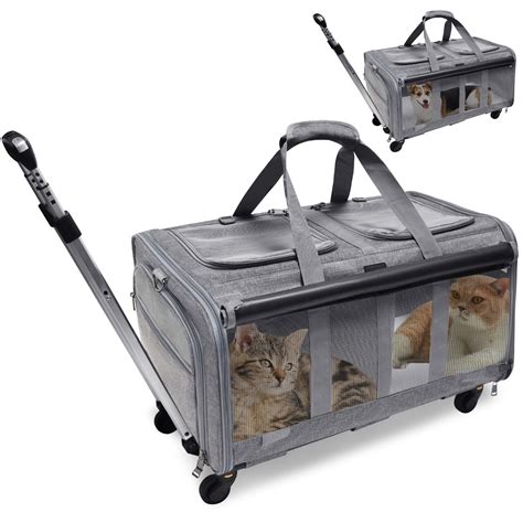 ELEGX Double Compartment Pet Rolling Carrier With Wheels For 2 Pets For