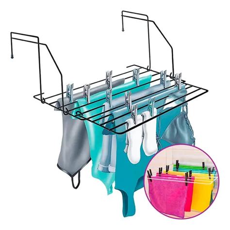 Varal Portátil De Parede - Varal Portátil De Parede Janelas Porta Box Prático Cor Preto Preto ...