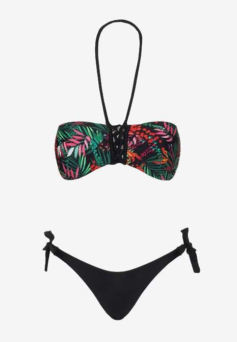 Czarne Bikini Majtki Figi Ze Sznurkami Po Bokach I Usztywniany