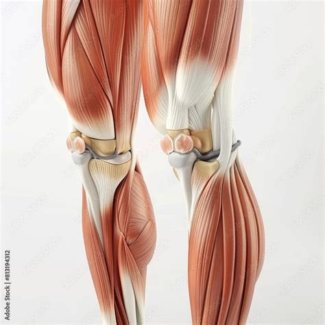 3D realistic illustration of the upper leg and knee muscular system on ...
