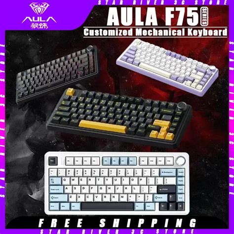 AULA F75 Mechanical Keyboard Tri Mode Wireless Hot Swappable PBT Keycaps RGB Customized Gaming