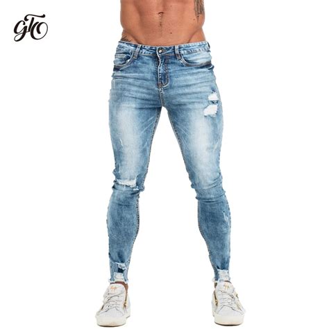 Gingtto Mens Jeans Slim Fit Bottom Ripped Skinny Jeans Men Plus Size