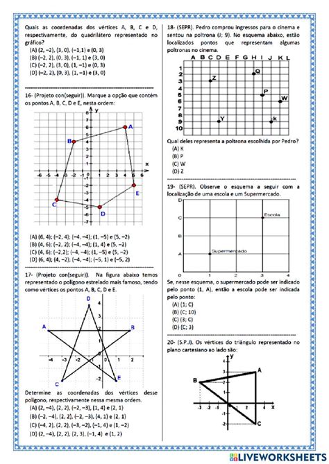 Atividade Plano Cartesiano - Atividade Plano Cartesiano 6 Ano — KERUSSO