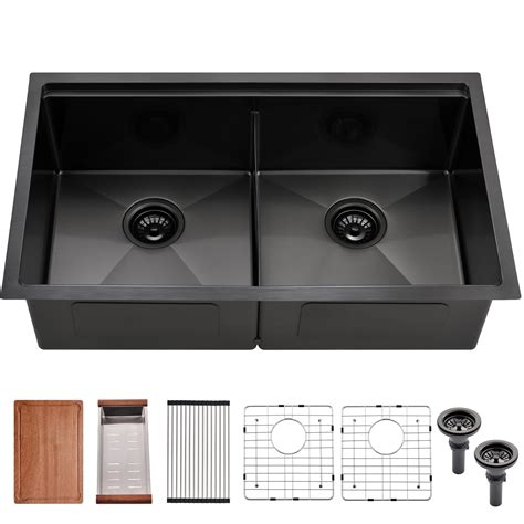 30 Inch Double Bowl Kitchen Sink Black Stainless Steel - HACHENL 30×19