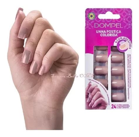 Unha Postiça Quadrada Nude Autocolante Adesiva Alongamento MercadoLivre