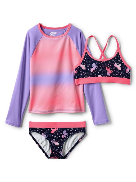 Lands End Girls Rash Guard Swim Top Bikini Top And Bottoms Upf Swimsuit Set Walmart