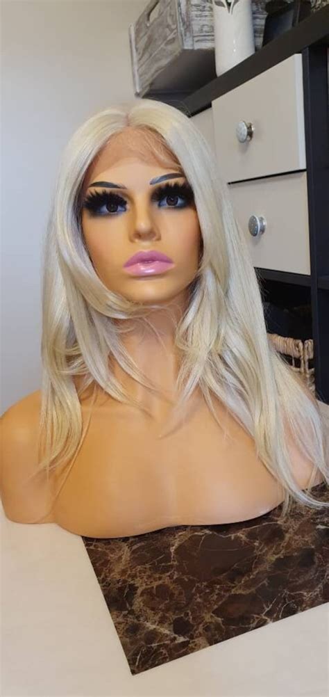 Light Blonde Human Hair Blend Wig Lace Front Free Part Wig Etsy