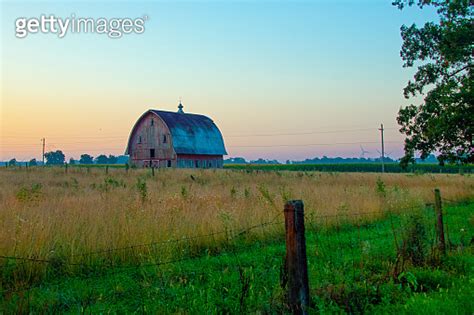 Old Weathered Red Barn At Sunrise Howard County Indiana