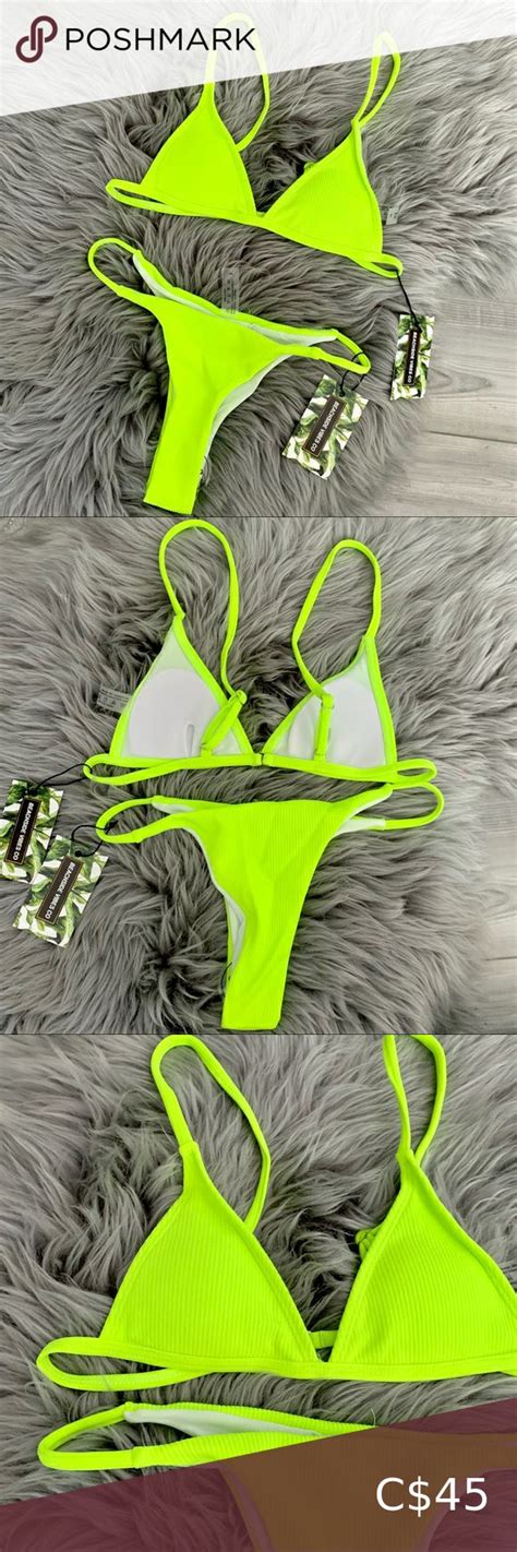 Neon Yellow Ribbed Triangle Bikini Triangle Bikini Neon Yellow Bikini Triangle Bikini Brand