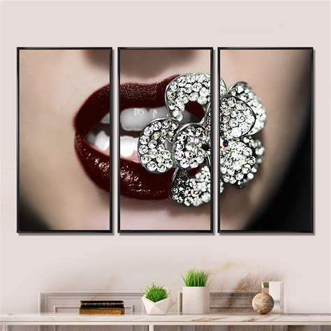 Everly Quinn Detail Of Sexy Red Woman Lips Framed On Canvas 3 Pieces