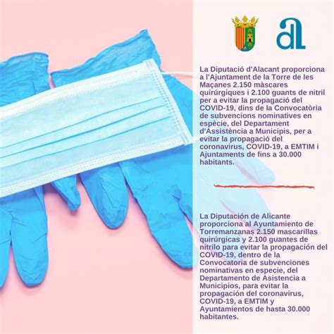 Anuncio concesión subvención en especie de mascarillas y guantes