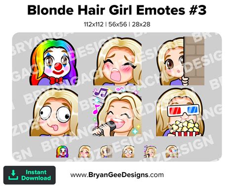 Blonde Hair Girl Twitch Emotes For Streaming Clown Gasm Lurk Etsy