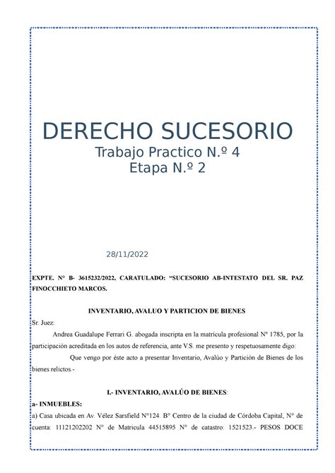 TP 4 Sucesiones E2 Lljfhskhfksdhfkhdskfkdskgds DERECHO SUCESORIO