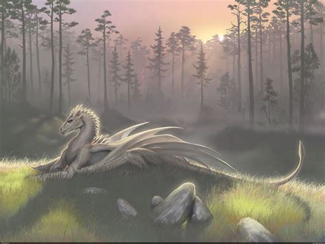 Peaceful White Dragon In A Meadow Dragon Characters Pinterest