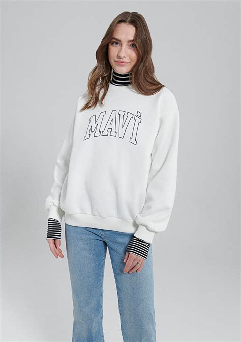 Mavi Logo Baskılı Beyaz Sweatshirt - Mavi