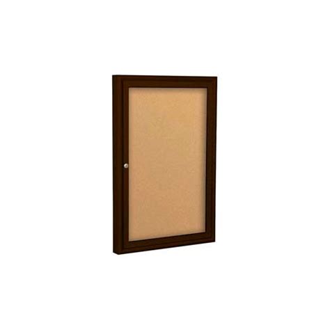 Balt® Outdoor Enclosed Bulletin Board Cabinet 1 Door 24 W X 36 H Coffee Trim Natural Cork