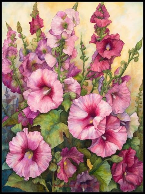 Hollyhocks In Evening Glow 1 Counted Cross Stitch Patterns Printable
