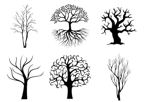 Premium Vector Naked Trees Silhouettes Set Hand Drawn Isolated