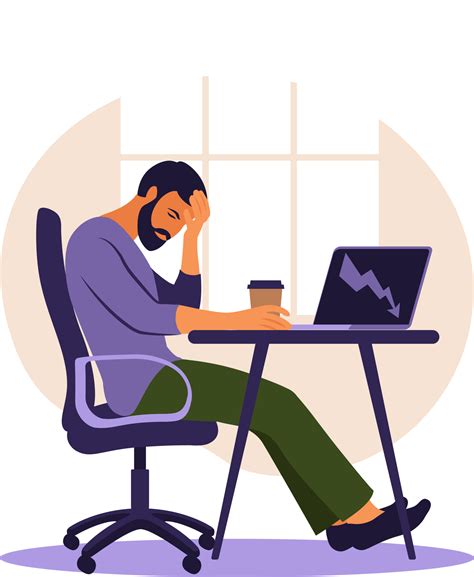 Professional burnout syndrome. Illustration tired office worker sitting