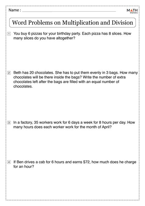 Multiplication And Division Word Problems Worksheets Worksheets Day