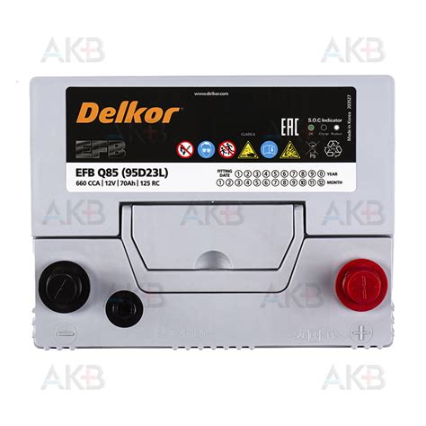 Купить Автомобильный аккумулятор Delkor EFB Q85 95D23L (70R 660A ...