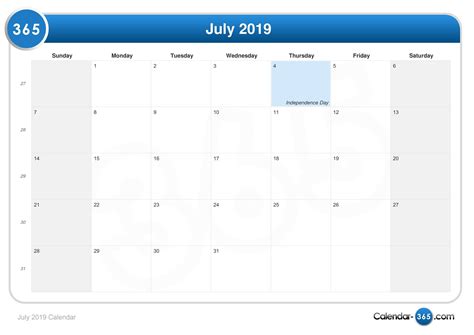 July 2019 Calendar