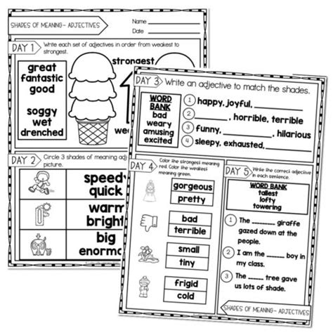 2nd Grade Grammar Worksheets Shades Of Meaning Adjectives Lucky Little Learners