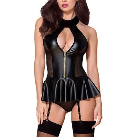 Femmes Robes Sexy Lingerie Ouvert Décolleté dos nu Vêtements Lingerie Sexy Erotique Femmes Cuir