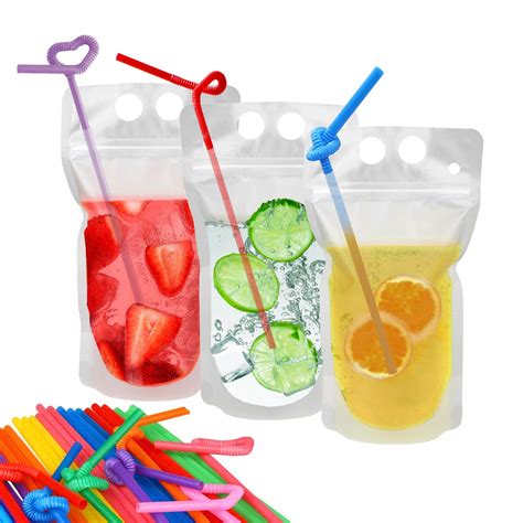 100 Pcs Drink Pouches With 100 Straws Youcoulee Freezable