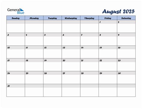 Free august 2025 monthly editable calendar, starting on sunday