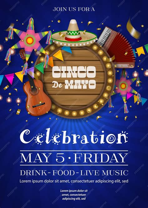 Premium Vector Cinco De Mayo Poster With Mexican Symbols And Wooden