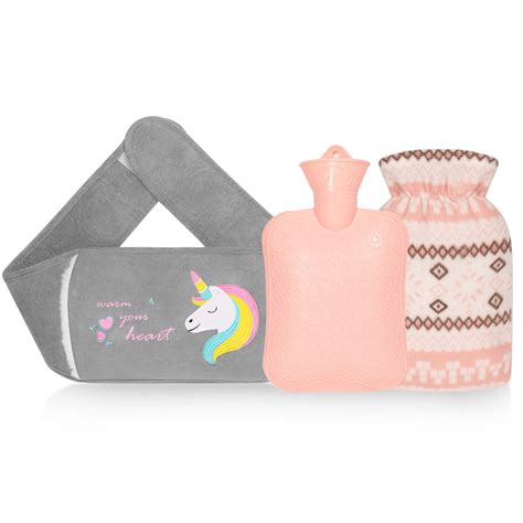 Votuku Unicorn Heat Bottle With Fluffy Cover Belt Soft Plush Hot Water Bottle For Hands Feet