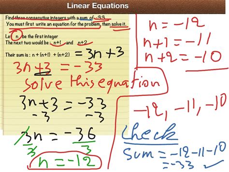 V 9 Consecutive Integers Math Algebra Linear Equations Problem