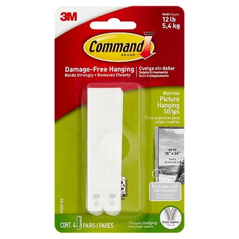 Command™ Narrow Picture Hanging Strips, White, 4 Sets of Strips/Pack