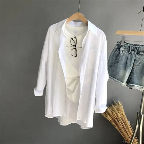 100 Cotton Casual White Sunproof Blouse Women 2018 Summer Women Long