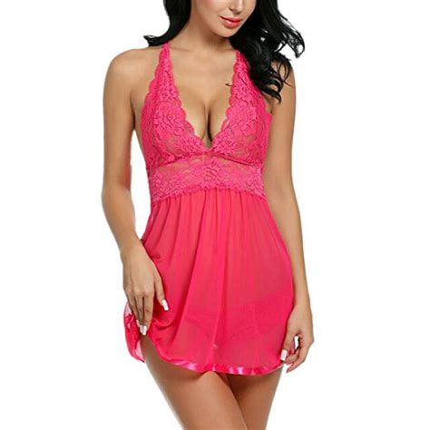 YCNYCHCHY Sexy Women Lingerie Lace Night Dress Sleepwear Nightgown Deep See Through Sexy Sheer