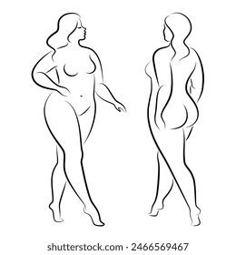 Collection Silhouette Figure Slender Naked Woman Stock Vector Royalty Free