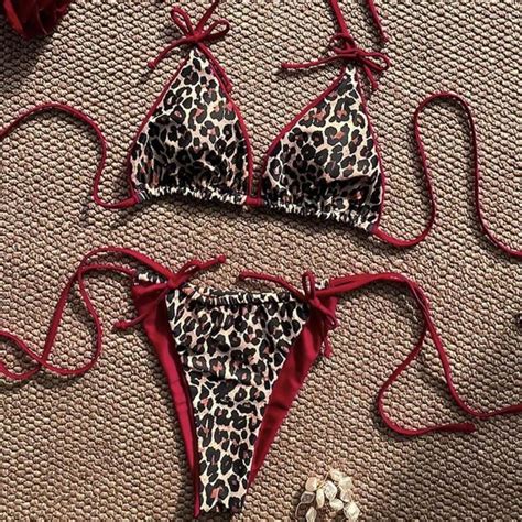Red Leopard Print Bikini Set Wildprint Depop