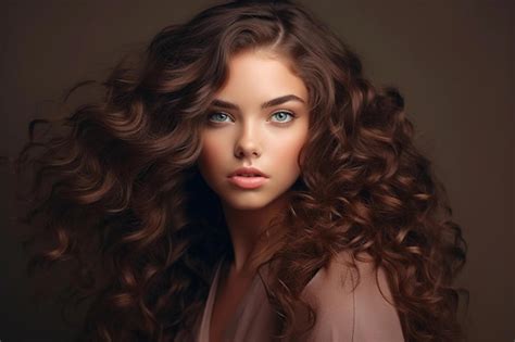 Premium AI Image Beautiful Model Girl With Long Wavy And Shiny Hair Brunette Woman With Curly