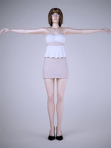 Realistic Short Haired Brunette In Poses Wearing Sexy Mini Skirt D Model