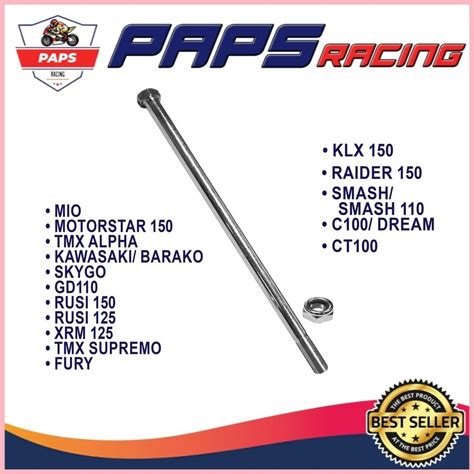 Motorcycle PIVOT AXLE WITH NUT PVX BARAKO MIO GD110 RUSI MOTORSTAR