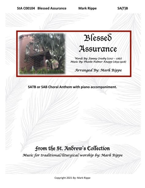 Blessed Assurance Sta C00104 Sheet Music Fanny Crosby 1820 1915