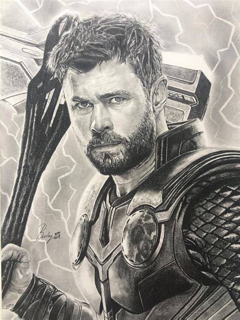 Original Pencil Portrait Of Thor Size A4 21 X 29 70 Cm Artwork